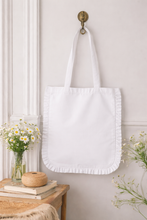Load image into Gallery viewer, White Canvas Ruffle Tote