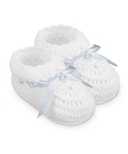 Load image into Gallery viewer, Ribbon Booties - White/Blue