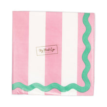 Load image into Gallery viewer, Pink Stripe & Green Ric Rac Cocktail Napkin Set