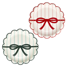 Load image into Gallery viewer, Christmas Stripes Scalloped Plate Set