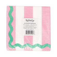Load image into Gallery viewer, Pink Stripe & Green Ric Rac Cocktail Napkin Set