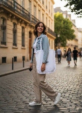 Load image into Gallery viewer, White Canvas Ruffle Tote