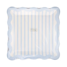 Load image into Gallery viewer, Blue Striped Scalloped Plate Set