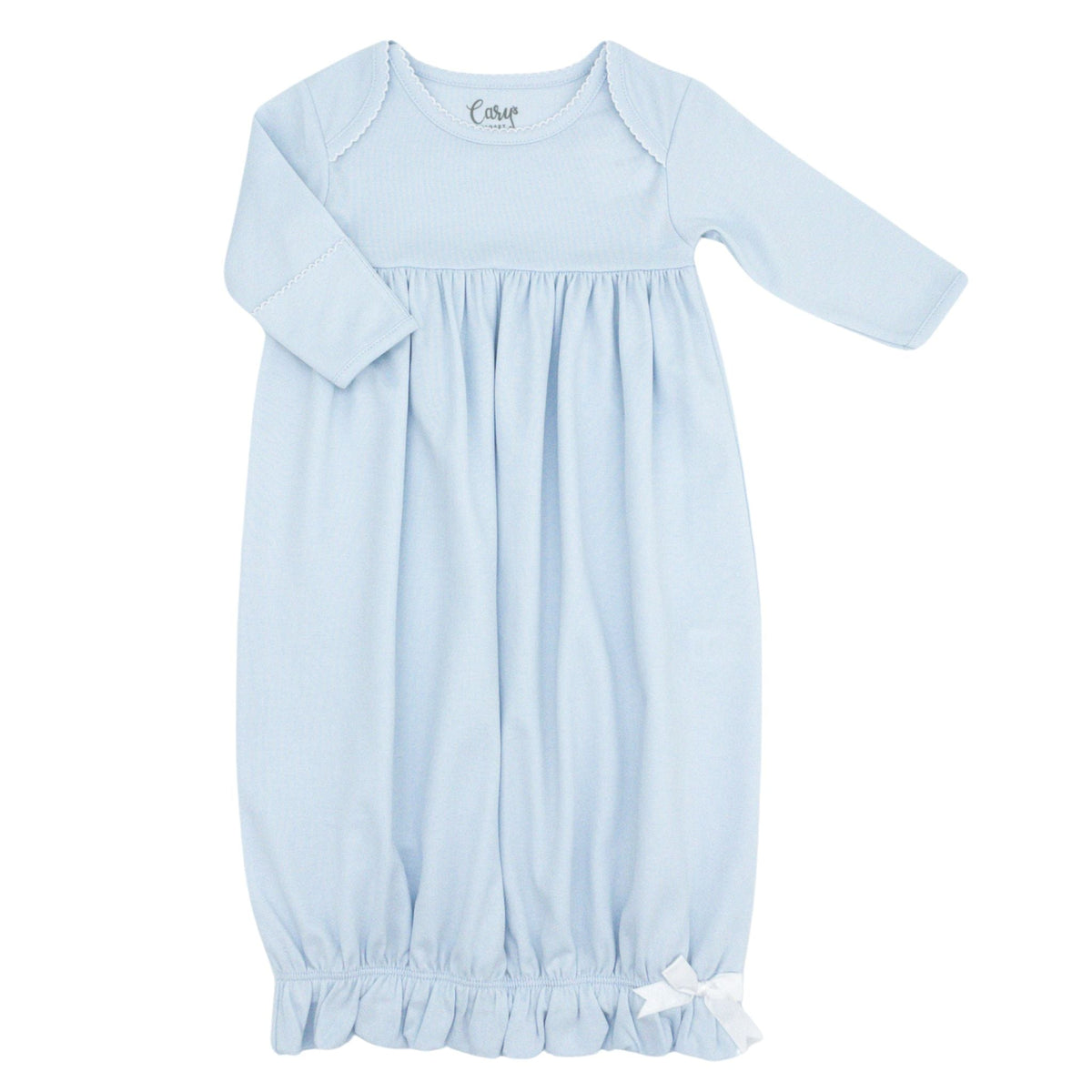 LS Blue and White Stripe with White Picot Trim Lap Shoulder Gown main image 0
