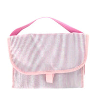 Load image into Gallery viewer, Seersucker Hang Around Trifold Toiletry Bags