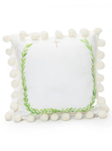 Load image into Gallery viewer, Cross Pillow w/ Pom Pom Trim