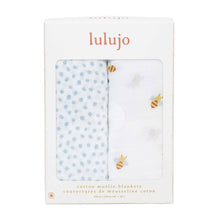 Load image into Gallery viewer, Muslin Swaddle Blanket Set - Bees & Blue Dots