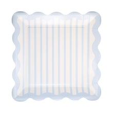 Load image into Gallery viewer, Blue Striped Scalloped Plate Set