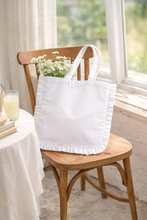 Load image into Gallery viewer, White Canvas Ruffle Tote
