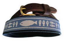 Load image into Gallery viewer, Batik Fish on Navy Cotton Web Belt