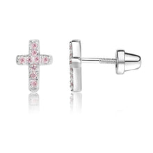 Load image into Gallery viewer, Sterling Silver Cross CZ Earrings
