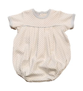 Pleated Blue Dot Romper Bubble