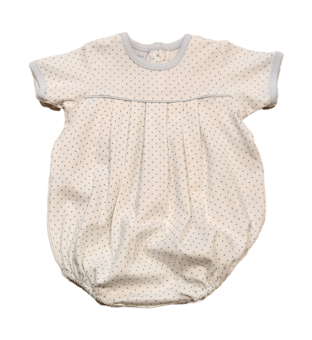 Pleated Blue Dot Romper Bubble