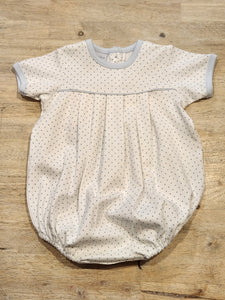 Pleated Blue Dot Romper Bubble