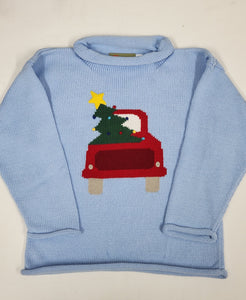 Blue Rolled Neck Christmas Truck Sweater