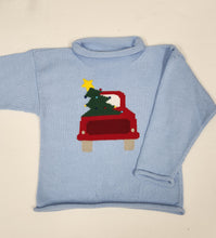 Load image into Gallery viewer, Blue Rolled Neck Christmas Truck Sweater
