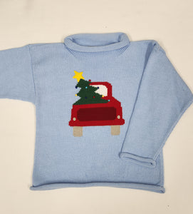 Blue Rolled Neck Christmas Truck Sweater