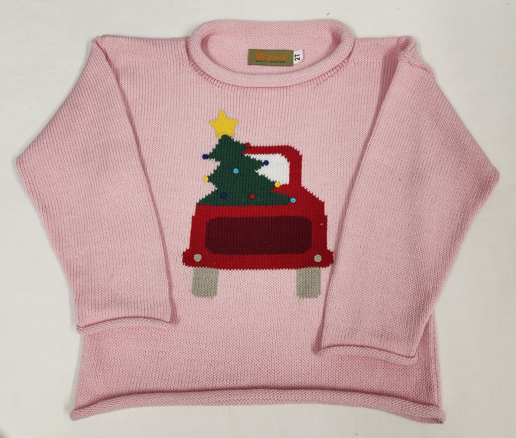 Pink Rolled Neck Christmas Truck Sweater