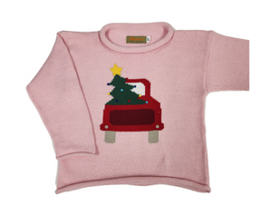 Pink Rolled Neck Christmas Truck Sweater