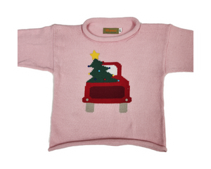 Pink Rolled Neck Christmas Truck Sweater