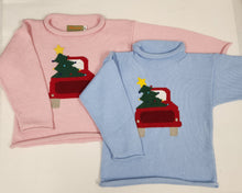 Load image into Gallery viewer, Blue Rolled Neck Christmas Truck Sweater
