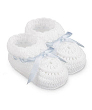 Load image into Gallery viewer, Ribbon Booties - White/Blue
