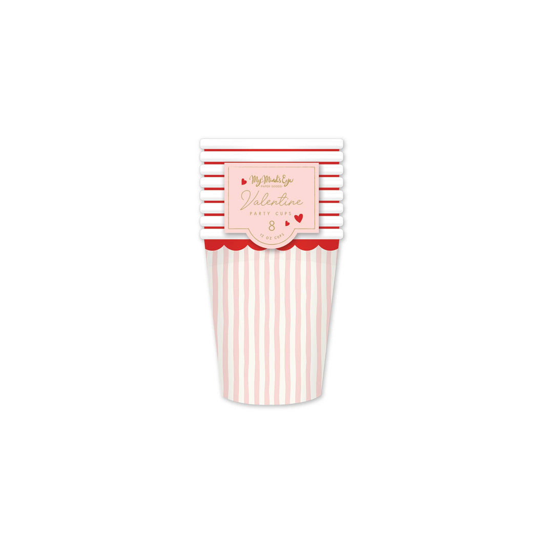 Pink Stripe Red Scalloped Cup Set
