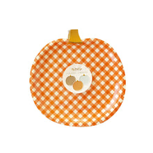 Load image into Gallery viewer, Gingham Pumpkin Shaped Paper Plate Set

