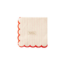 Load image into Gallery viewer, Pink Stripe Scallop Cocktail Napkins
