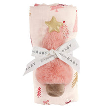 Load image into Gallery viewer, Swaddles with Plush Rattle - Pink Tree
