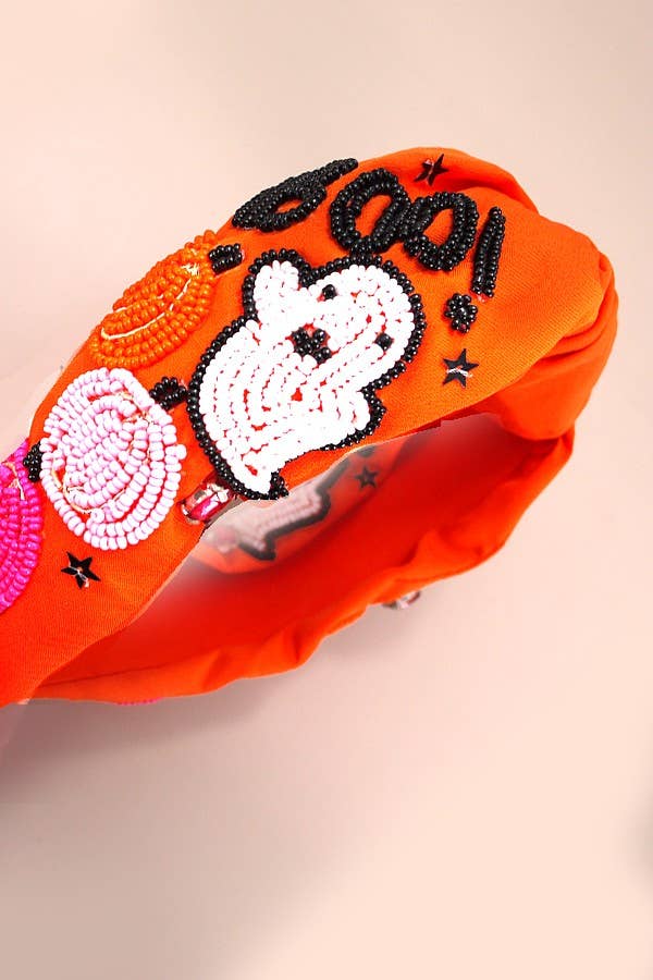 Halloween Boo Pumpkin Beaded Headband