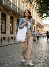 Load image into Gallery viewer, White Canvas Ruffle Tote
