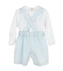 Blue Smocked Overall Shorts Set