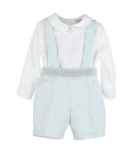 Blue Smocked Overall Shorts Set