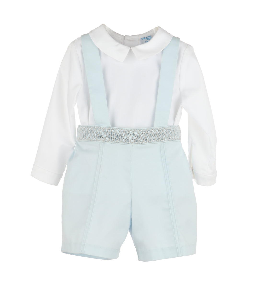 Blue Smocked Overall Shorts Set