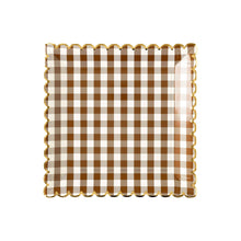 Load image into Gallery viewer, Brown Gingham Scalloped Plate
