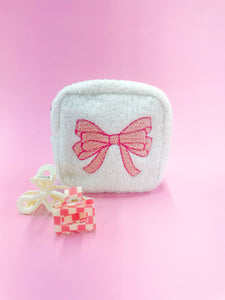 Pink Bow Teddy Cosmetic Zipper Bag - Small