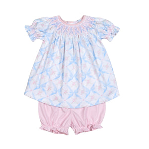 Bows Hand Smocked Pima Bloomer Set