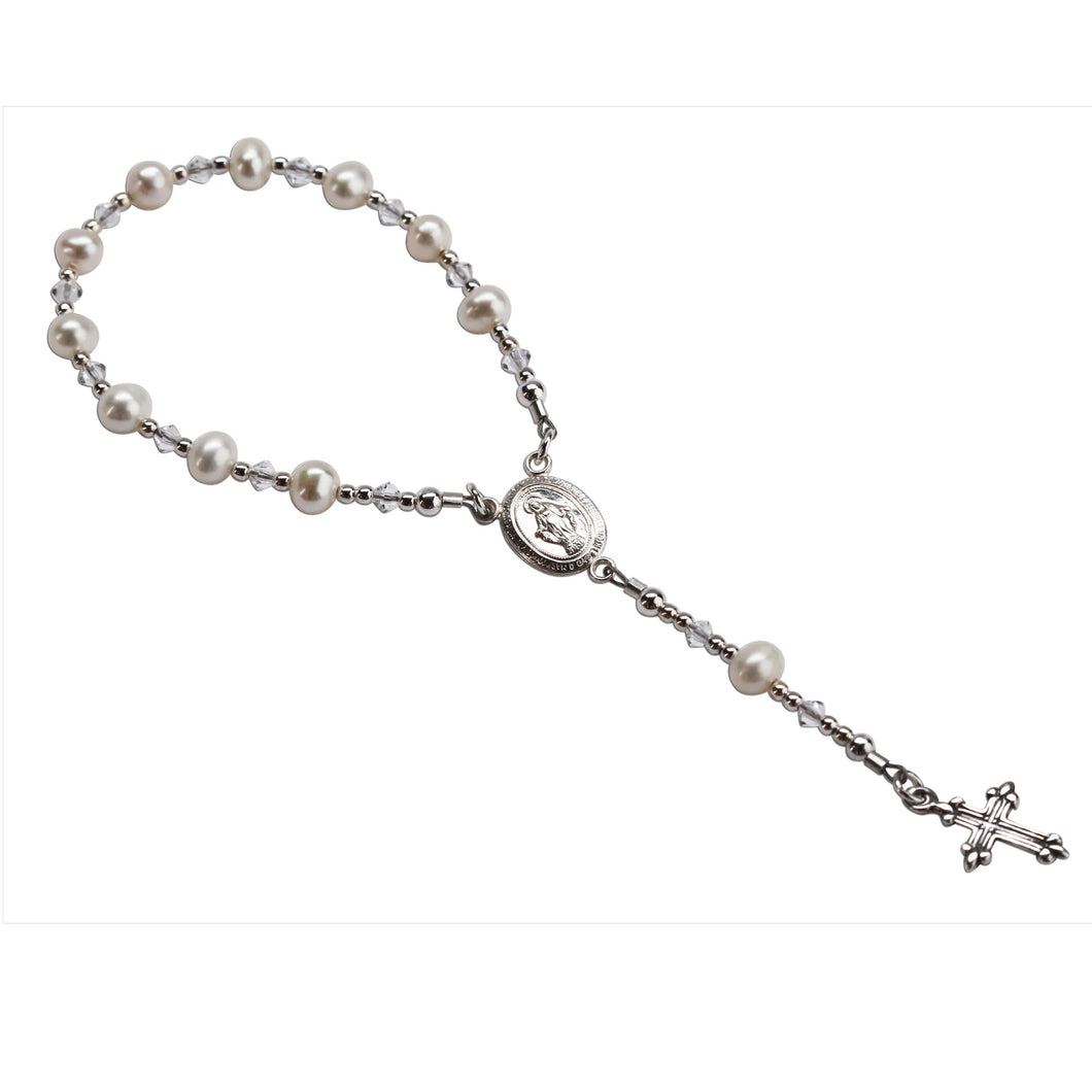 Sterling Silver Baby Rosary with White Freshwater Pearls