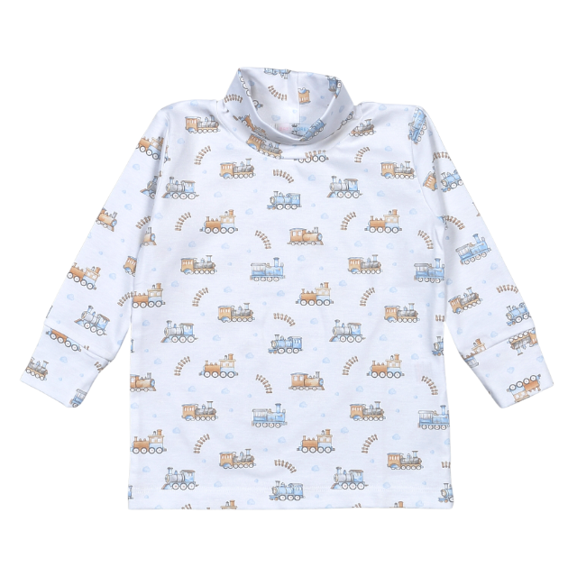 Train Print Pima Turtleneck