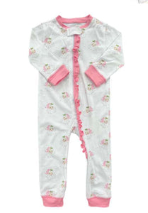 Pink Santa 1-Piece Zip Up Jammies with Ruffle