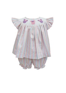 Bishop Smocked Minnie Stripe Bloomer Set