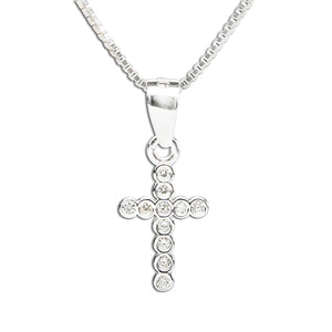 Sterling Silver Child's Clear CZ Cross Necklace