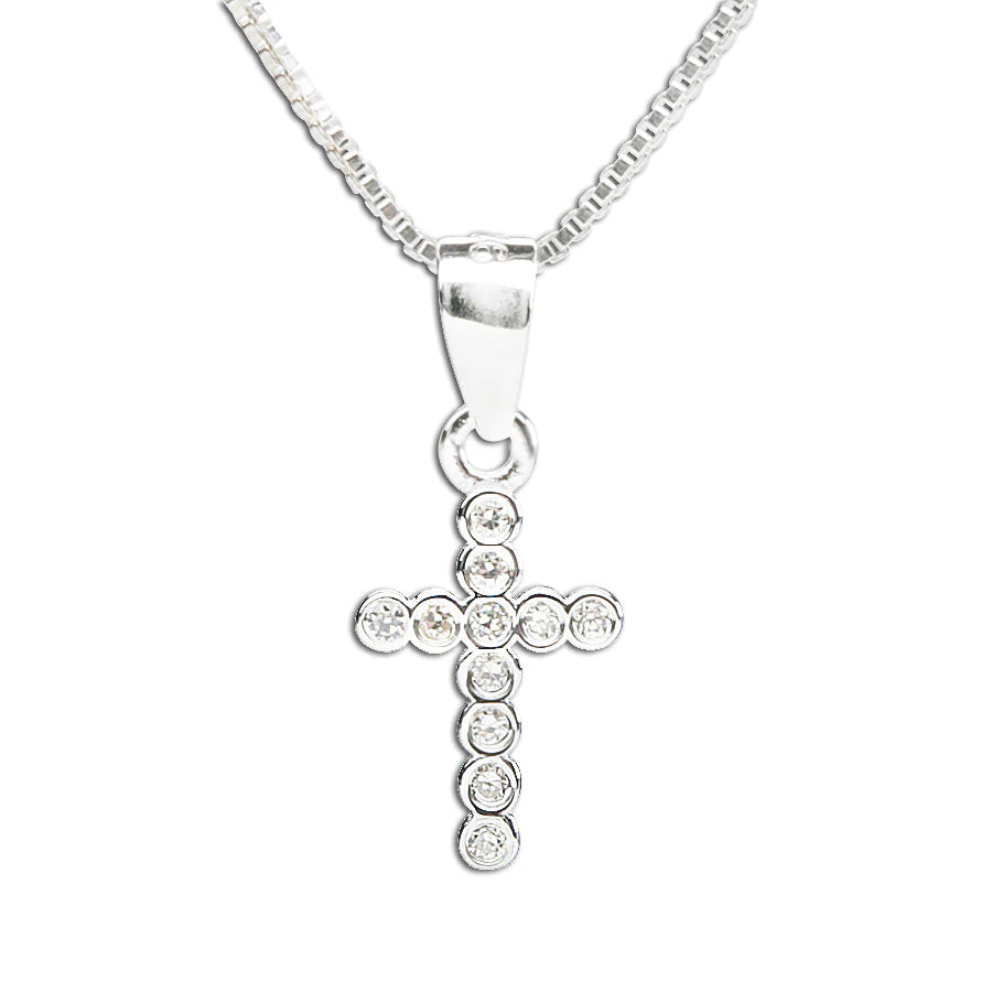 Sterling Silver Child's Clear CZ Cross Necklace