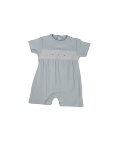 Smocked Pima Romper w/ Collar - Boy