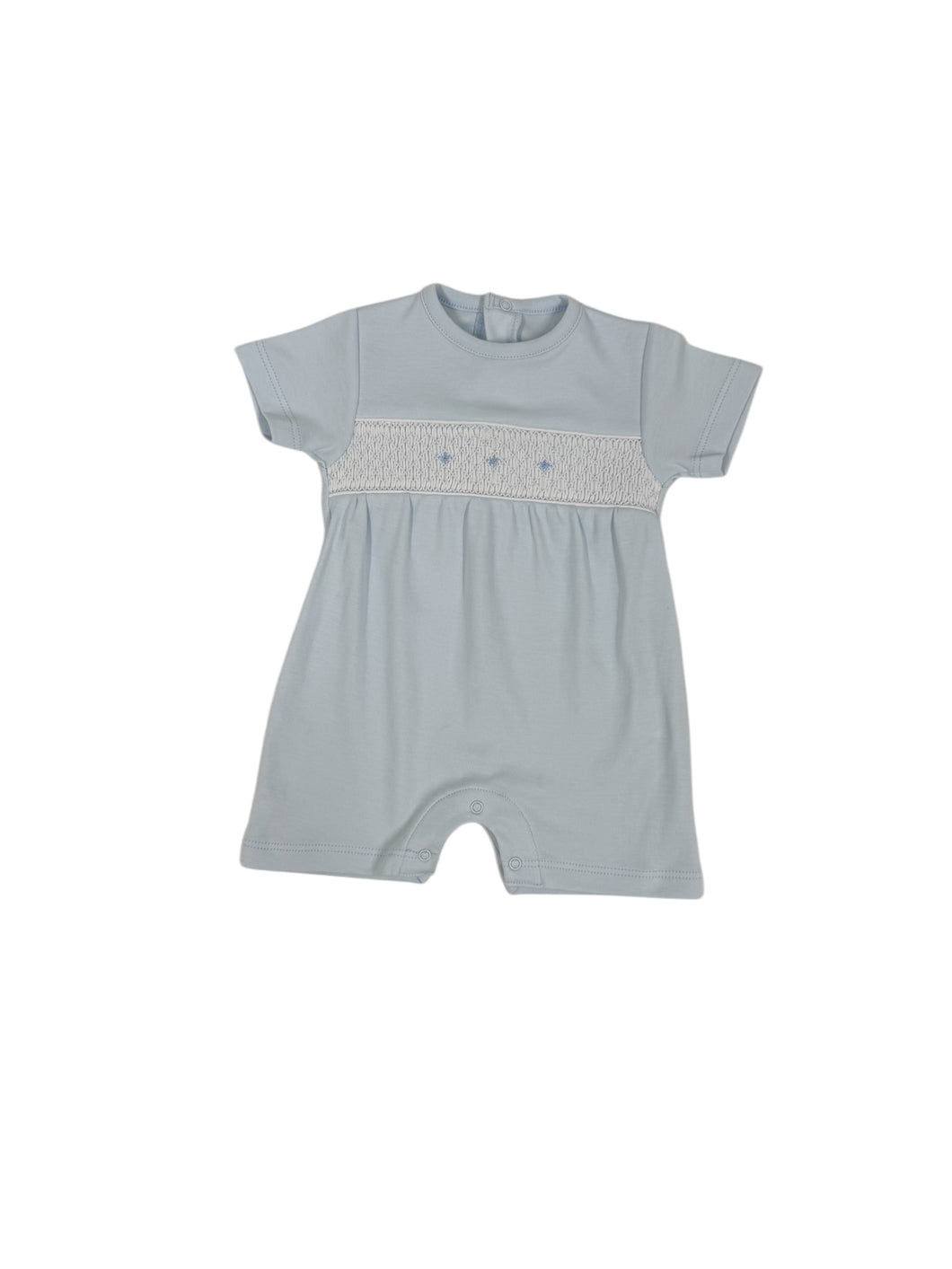 Smocked Pima Romper w/ Collar - Boy