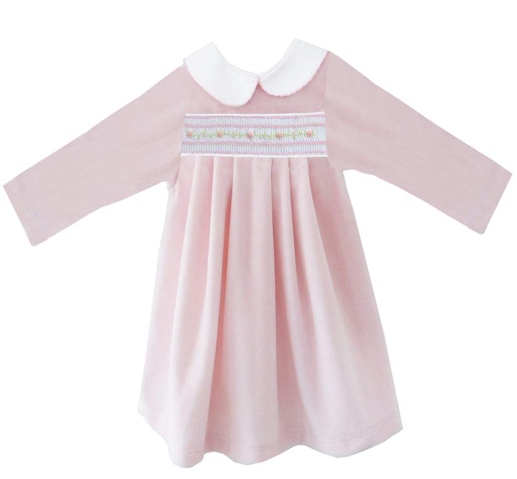 Flower Smocked Velour Dress