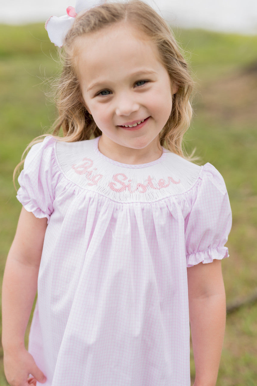big sister embroidered dress Big Sister Smocked Emmy Dress – Pleats and Stitches main image 1