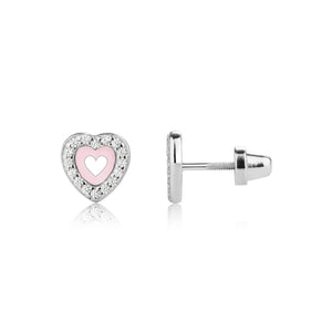 Sterling Silver Children's Pink Heart Earrings