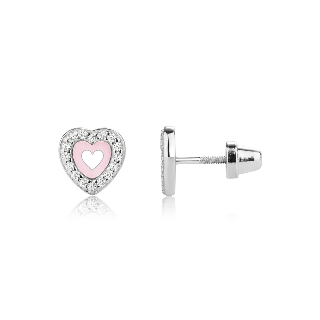 Sterling Silver Children's Pink Heart Earrings